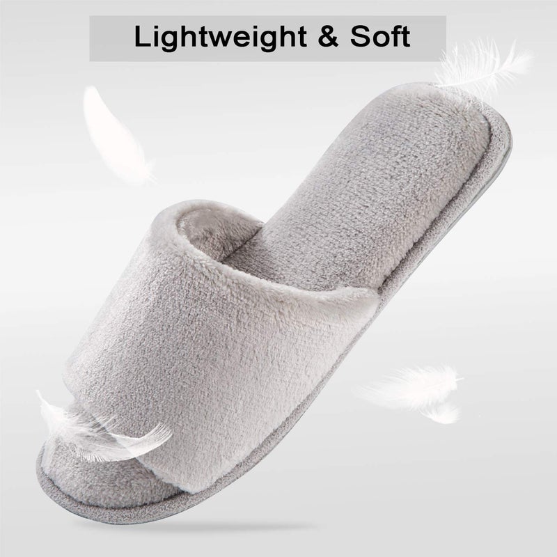 DL Open Toe Slippers for women Indoor, Cozy Memory Foam Womens House Slippers Summer Slip On, Comfy Soft Flannel Womens Bedroom Slippers Slide Breathable Size 7-8 Grey - Image 5